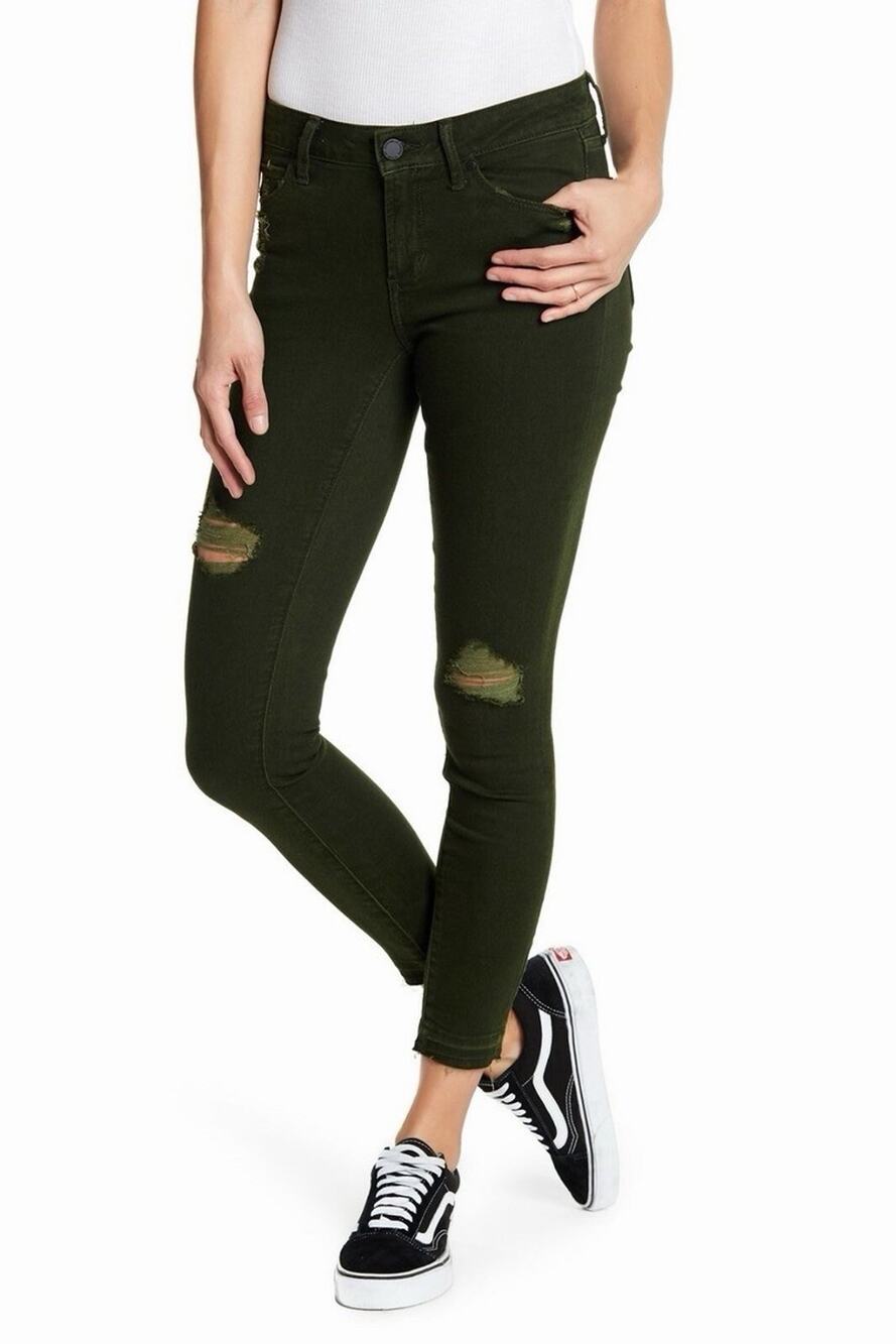 Articles of Society Deep Green Sarah Distressed Stretch Skinny Jeans - Size 10
